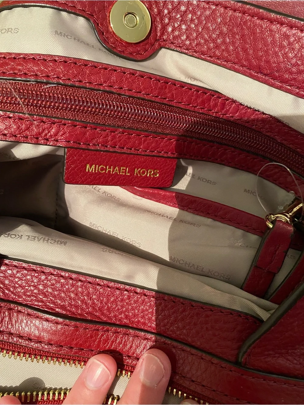 Michael Kors Red Leather Shoulder Bag with Gold Hardware